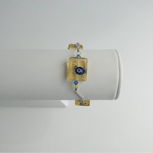 STERLING Silver Bracelet Millefiori Beaded Glass Floral Design .925 Handmade